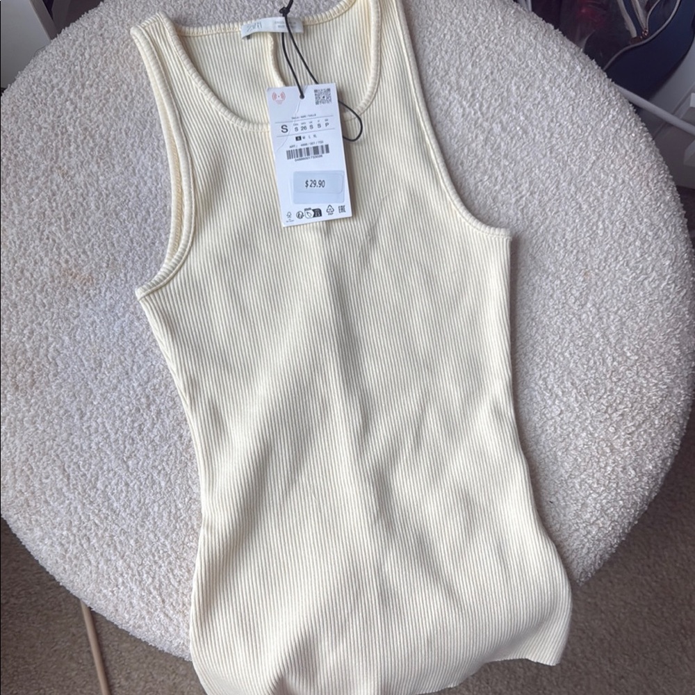 Zara Cream Ribbed Tank Top